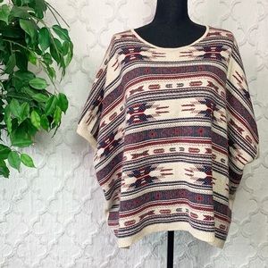Skies are Blue Boho Aztec Tribal Poncho Sweater